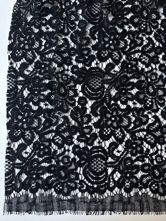 Black Corded Floral Cotton Lace Remnant