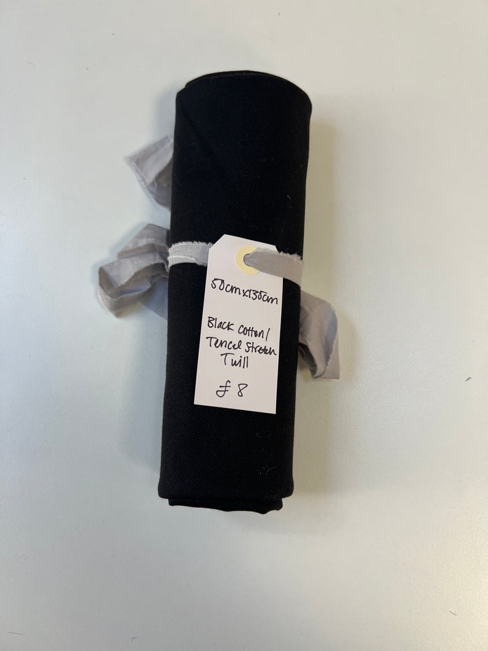 Black Cotton/Tencel Stretch Twill Remnant
