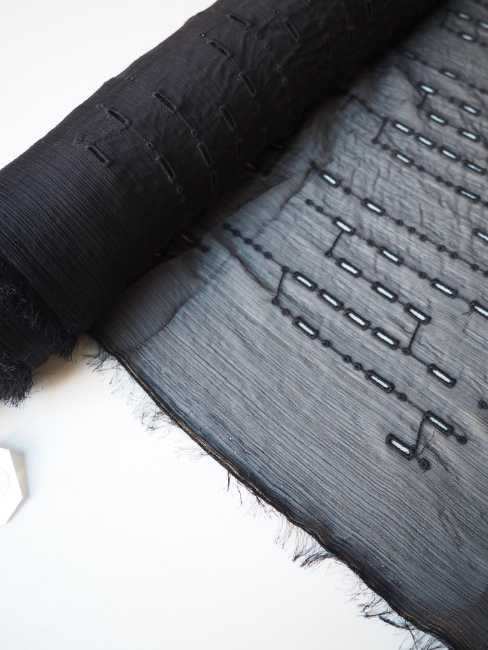Black Dash + Dot Embroidered Crinkle Chiffon