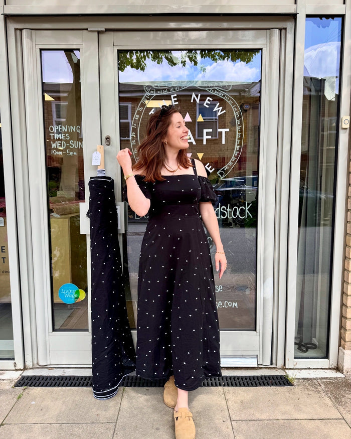 Black Embroidered Polka Dot Cotton Voile