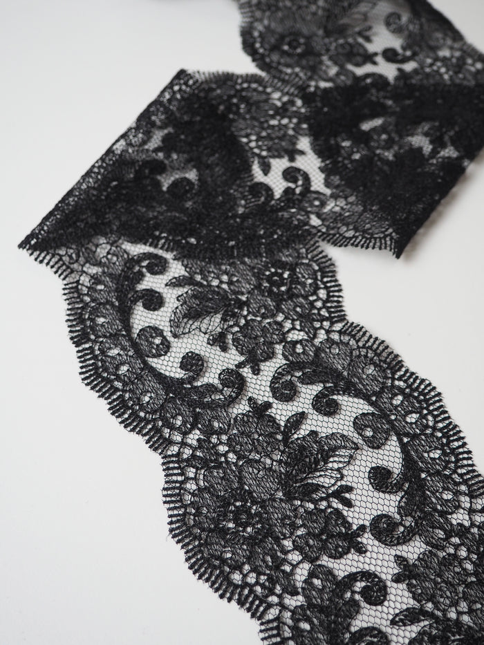 Black Filigree Corded Scallop Lace Trim 10cm