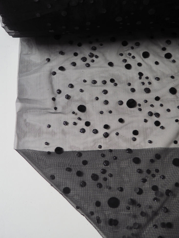 Black Flocked Dot Stretch Tulle