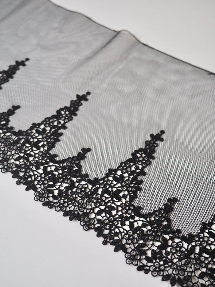 Black Flower Vine Lace Trim 20cm