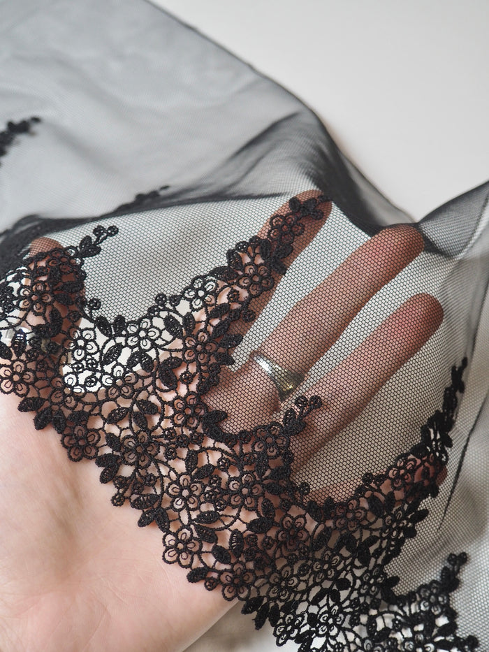 Black Flower Vine Lace Trim 20cm