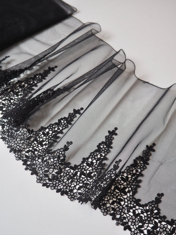 Black Flower Vine Lace Trim 20cm