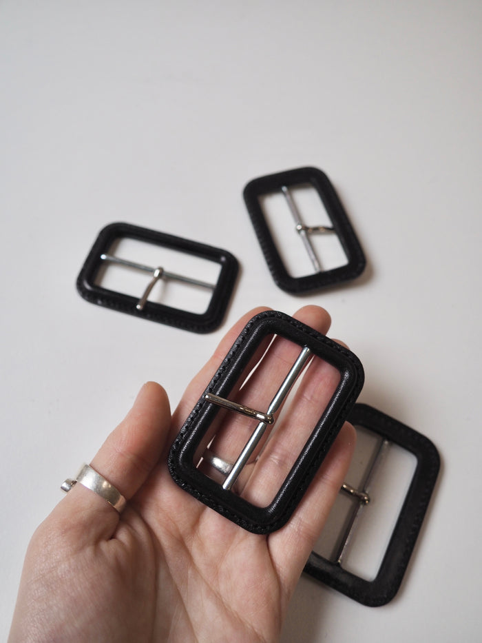 Black Leather + Silver Buckle 5cm
