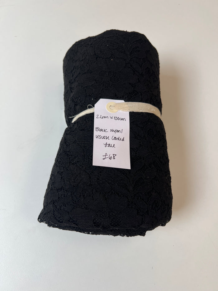 Black Nylon/Viscose Corded Lace Remnant