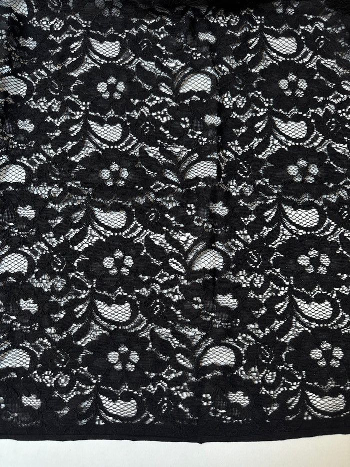 Black Nylon/Viscose Corded Lace Remnant