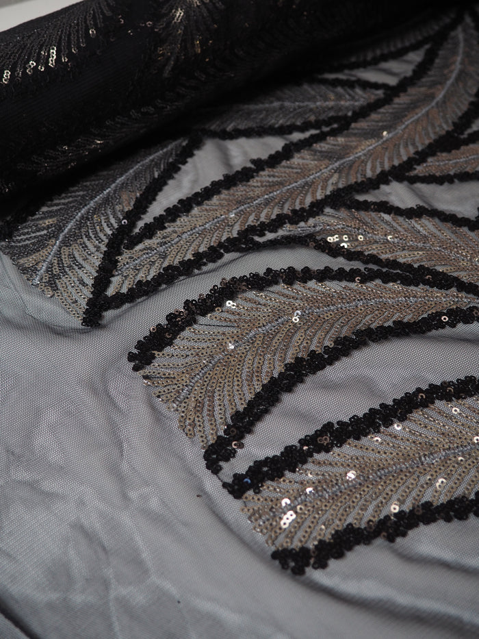 Black + Silver Feather Sequin Tulle