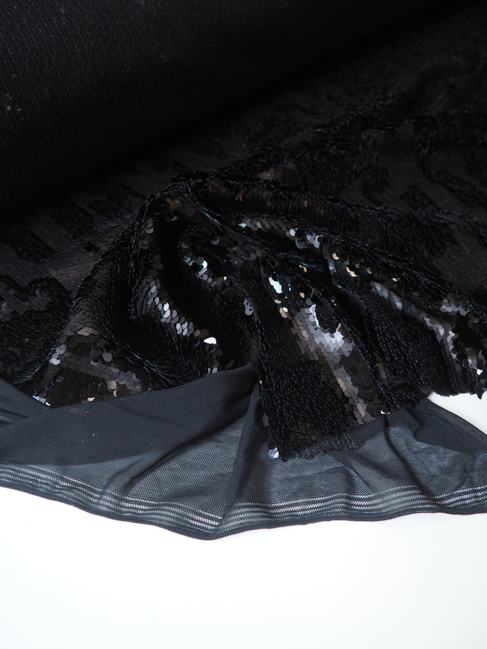 Black Spotted Sequin Stretch Mesh
