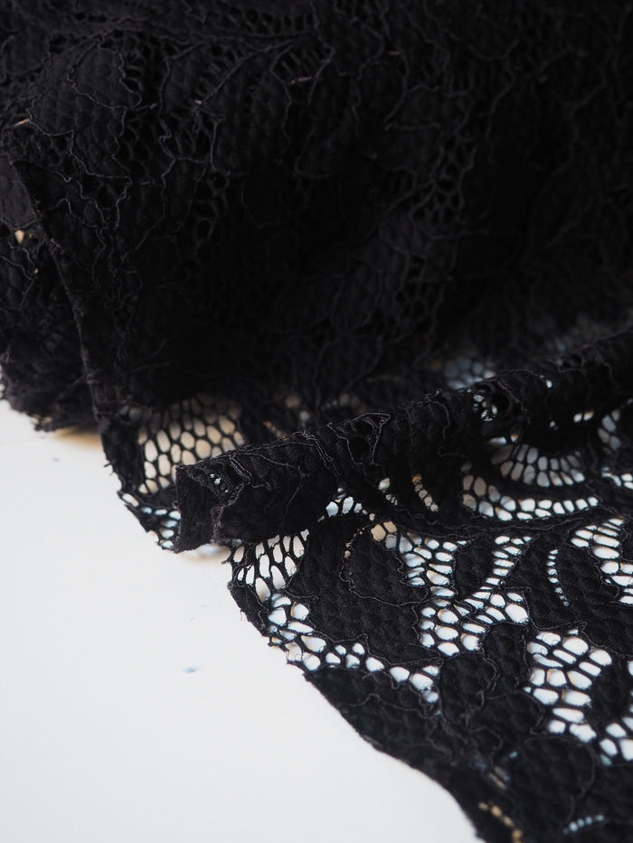 Black Stretch Leafy Corded Lace