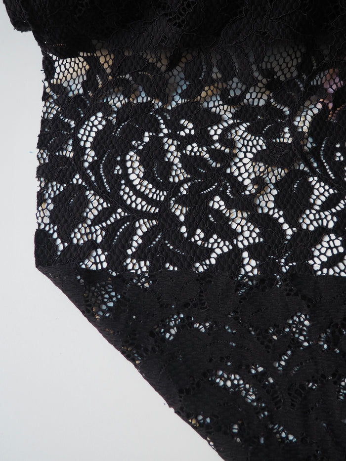 Black Stretch Leafy Corded Lace
