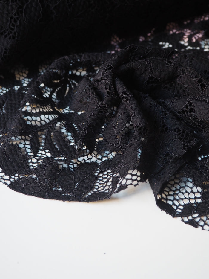Black Stretch Leafy Corded Lace