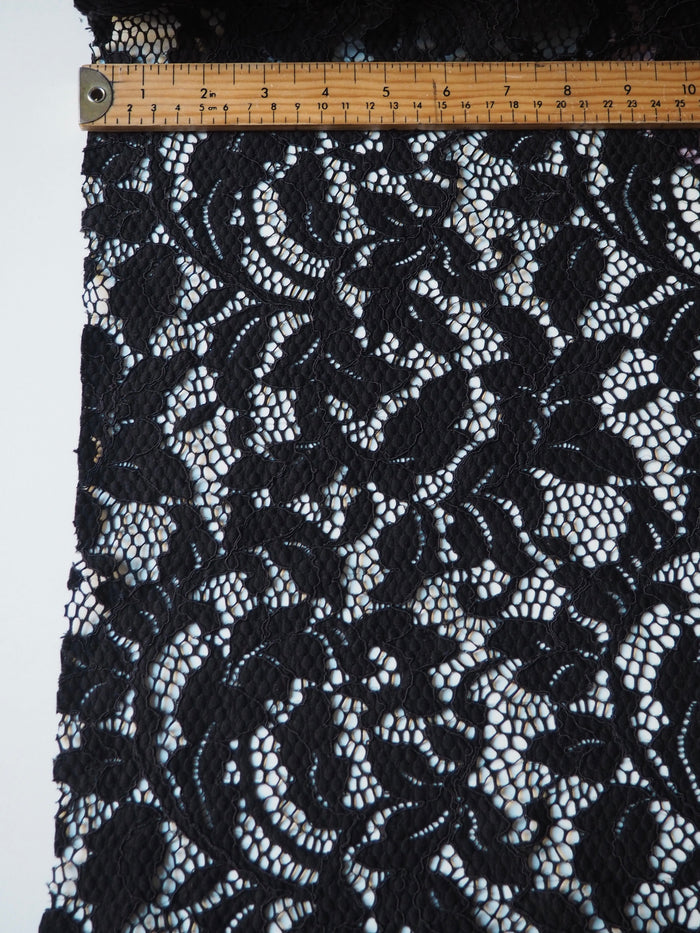 Black Stretch Leafy Corded Lace