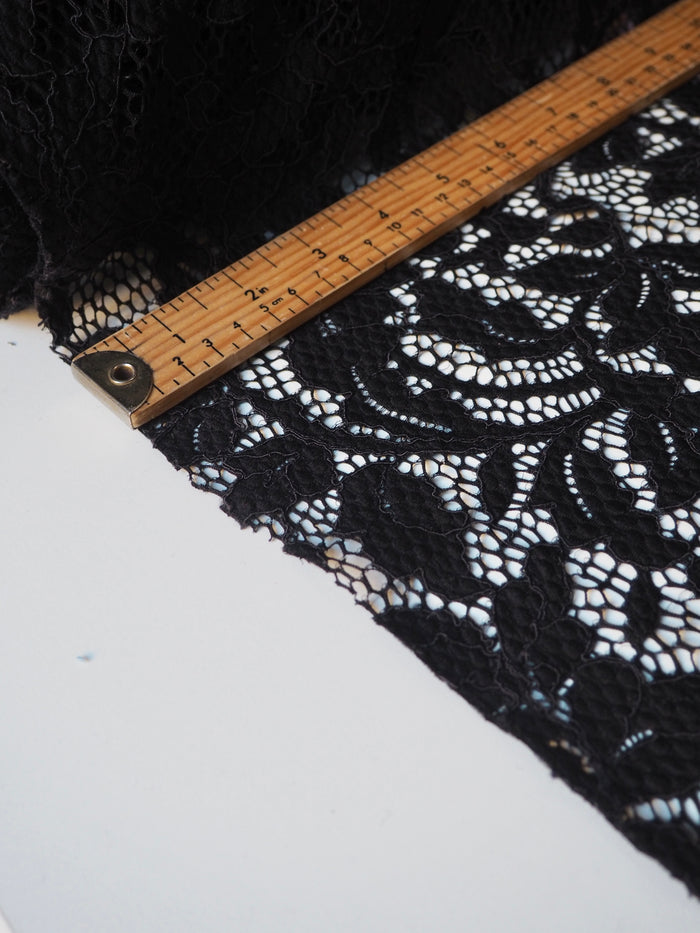 Black Stretch Leafy Corded Lace