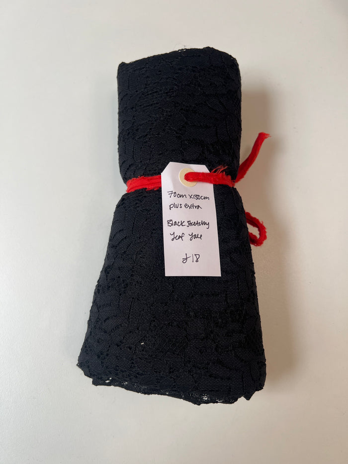 Black Stretchy Leaf Lace Remnant