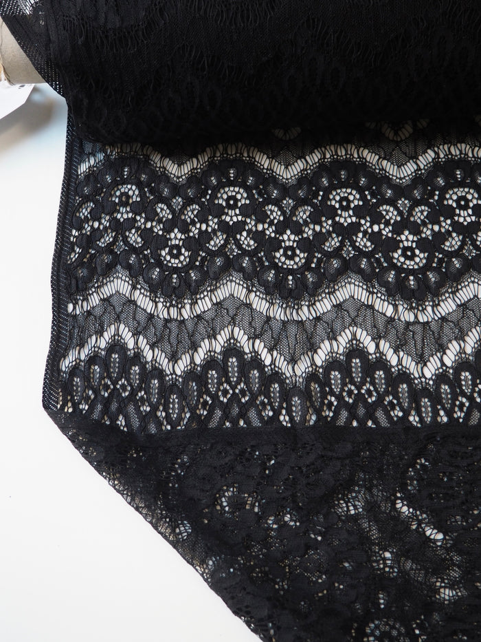 Black Stripe Scallop Corded Lace