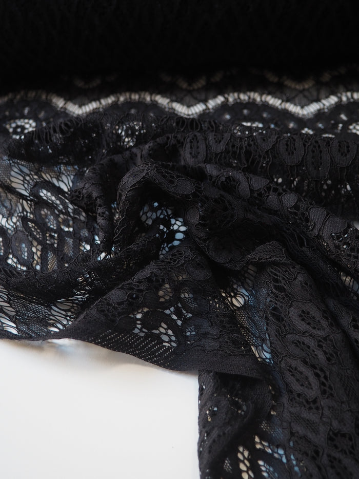 Black Stripe Scallop Corded Lace