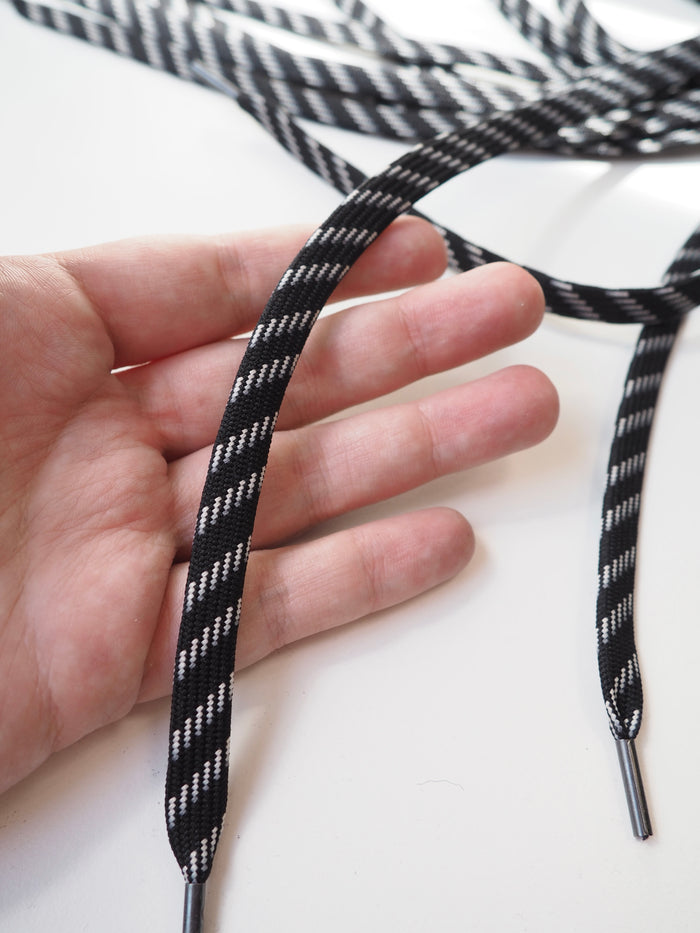 Black + White Jacquard Flat Shoe Laces 9mm