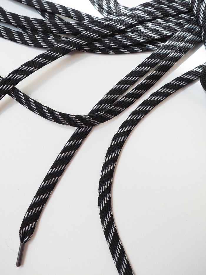 Black + White Jacquard Flat Shoe Laces 9mm