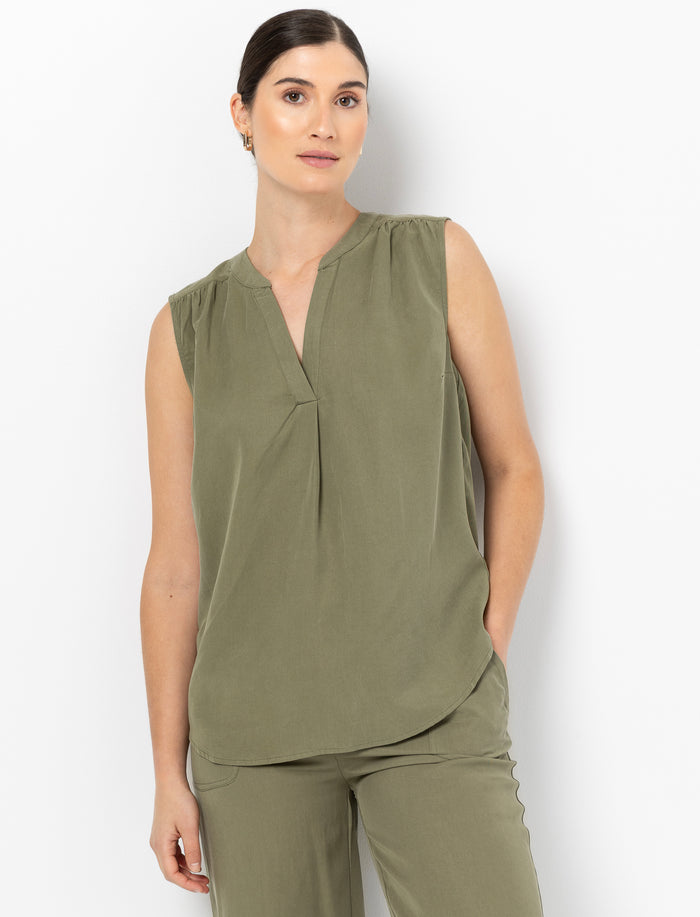 Blouse sans manches col V froncé