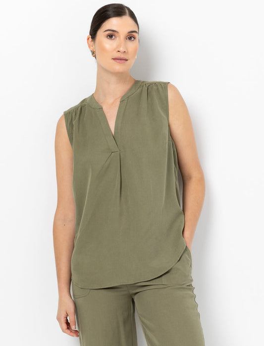 Blouse sans manches col V froncé