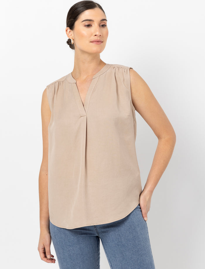 Blouse sans manches col V froncé