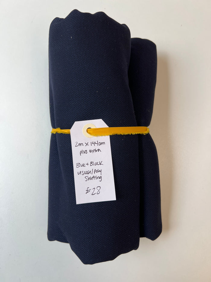 Blue + Black Viscose / Poly Shirting Remnant