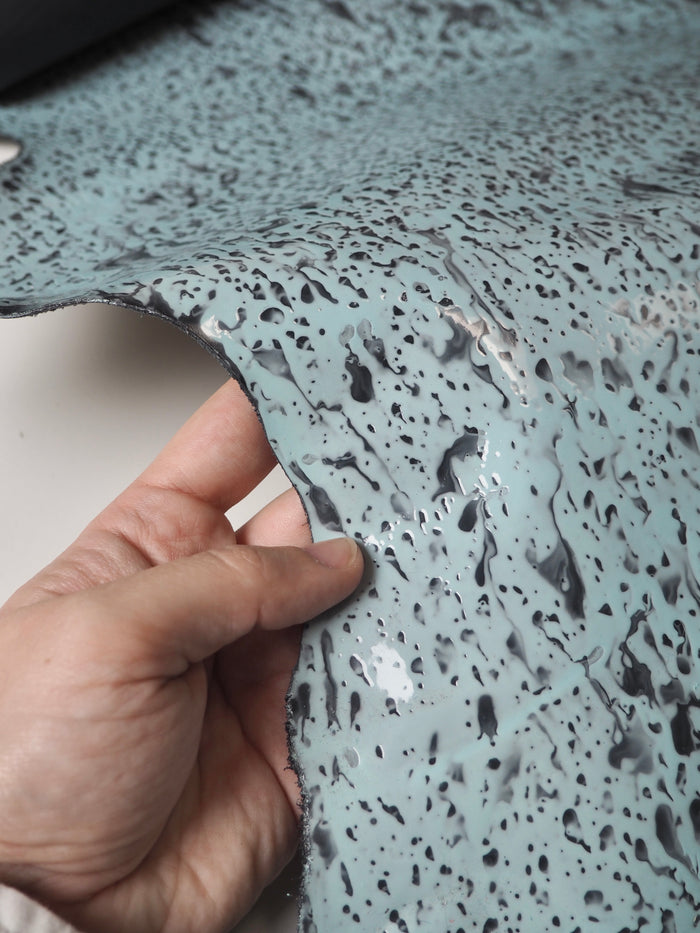 Blue Grey Marble Rain Calfskin