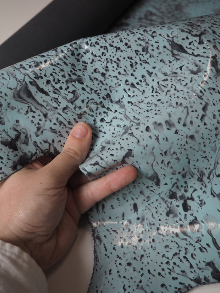 Blue Grey Marble Rain Calfskin