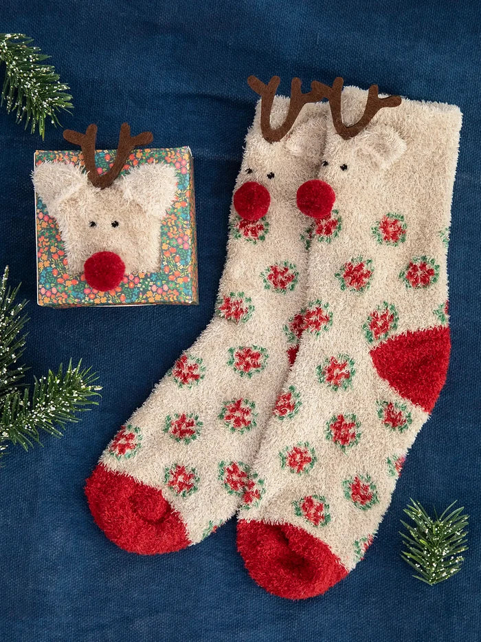 Boxed Cozy Critter Socks - Reindeer-view 1