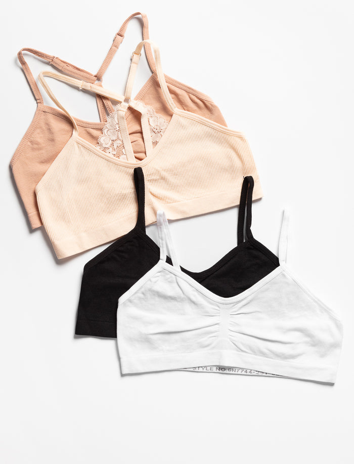 bralettes unies avec dentelle - paquet de 4