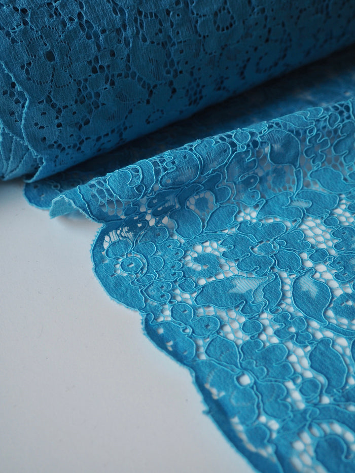 Bright Blue Corded Floral Lace