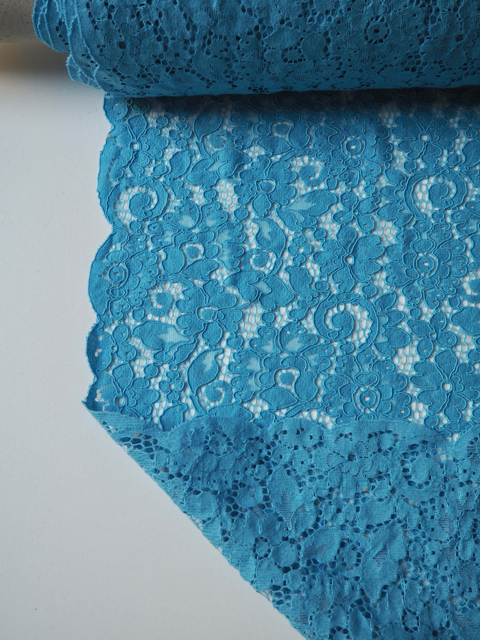 Bright Blue Corded Floral Lace