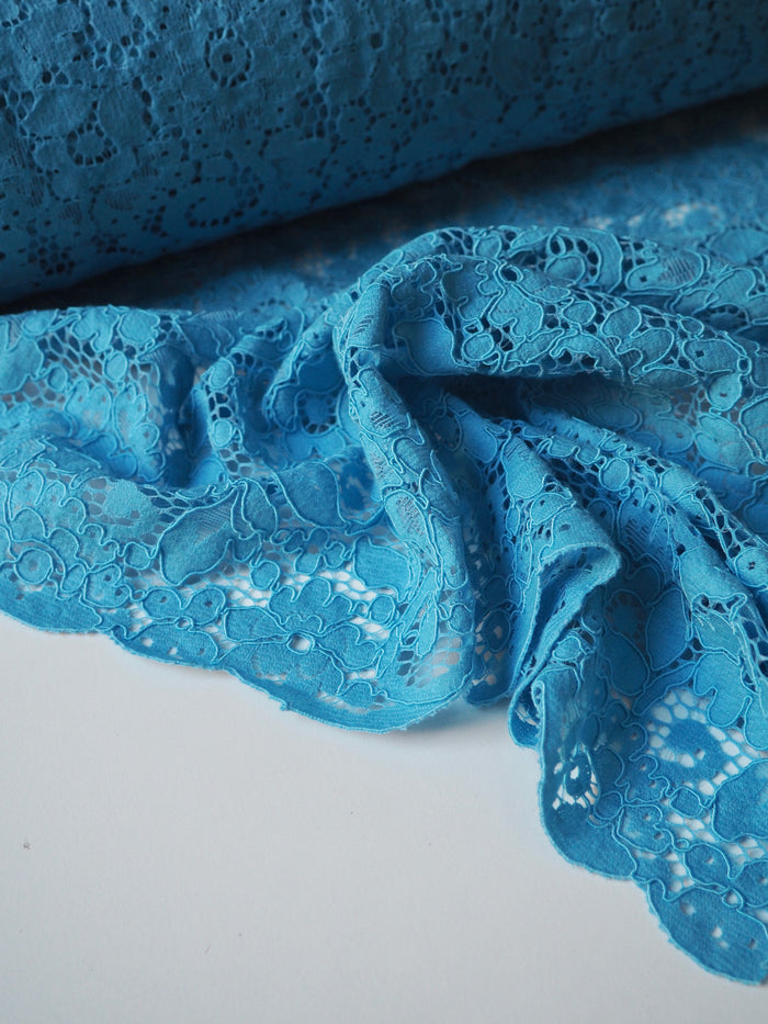 Bright Blue Corded Floral Lace