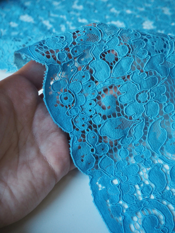 Bright Blue Corded Floral Lace