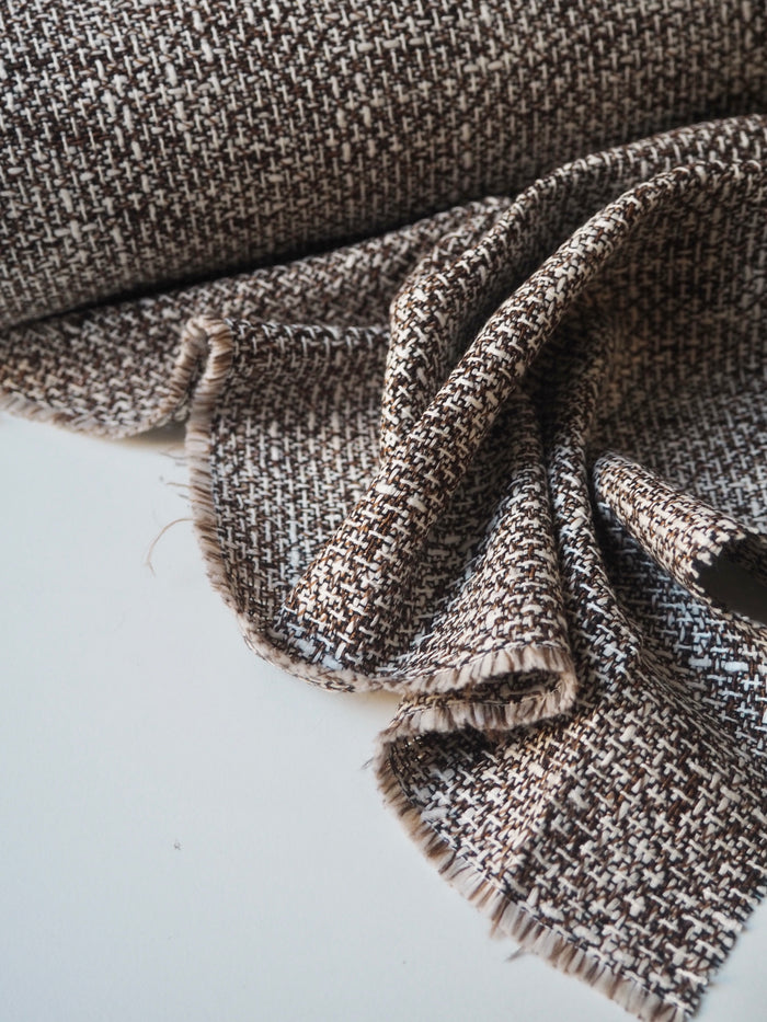 Brown + White Cotton Blend Tweed