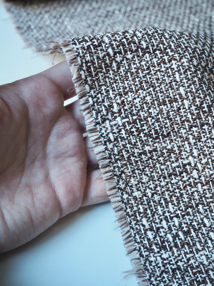 Brown + White Cotton Blend Tweed