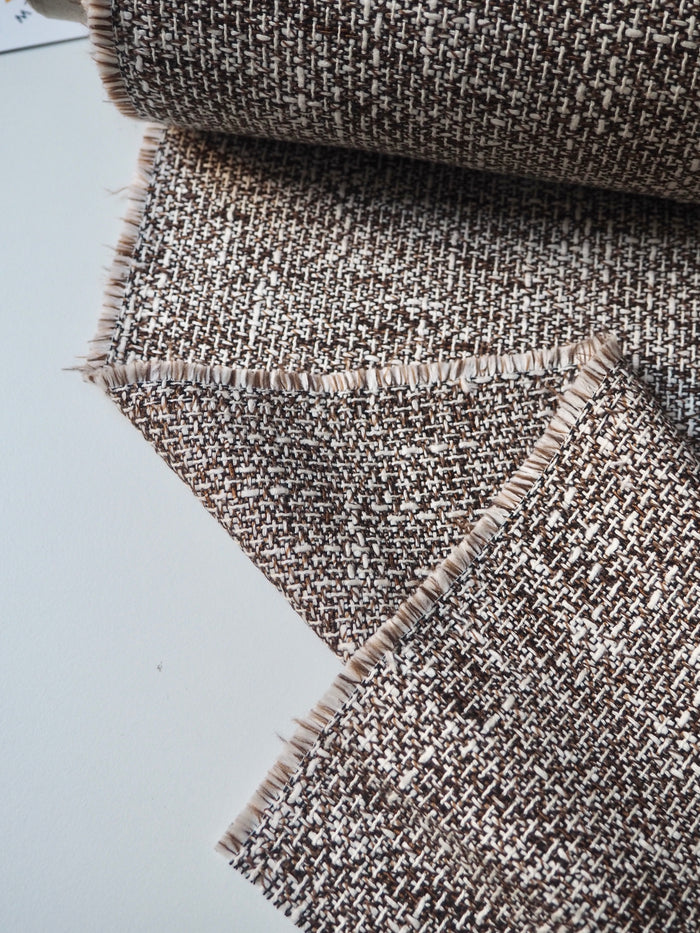 Brown + White Cotton Blend Tweed
