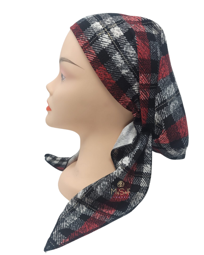 Triple Up BUL498 Black/Red Plaid Pre-Tied Bandanna myselflingerie.com