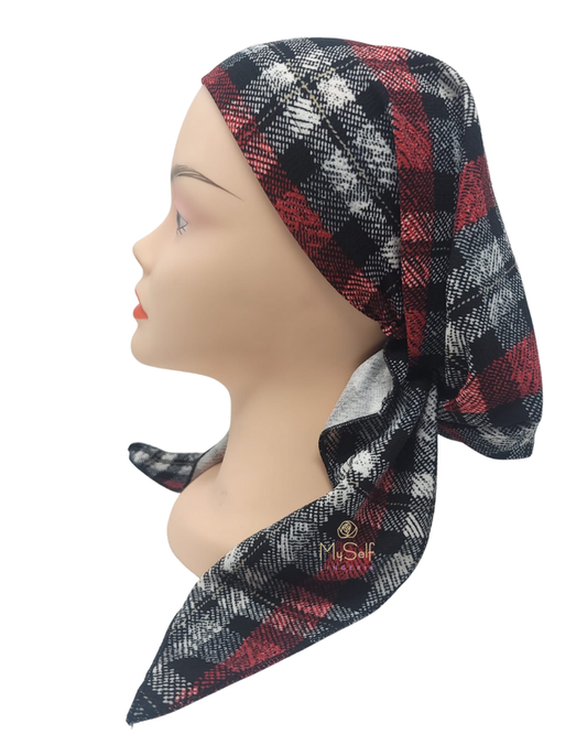 Triple Up BUL498 Black/Red Plaid Pre-Tied Bandanna myselflingerie.com