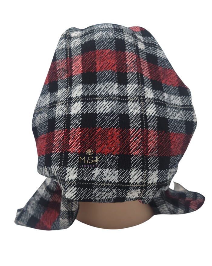 Triple Up BUL498 Black/Red Plaid Pre-Tied Bandanna myselflingerie.com