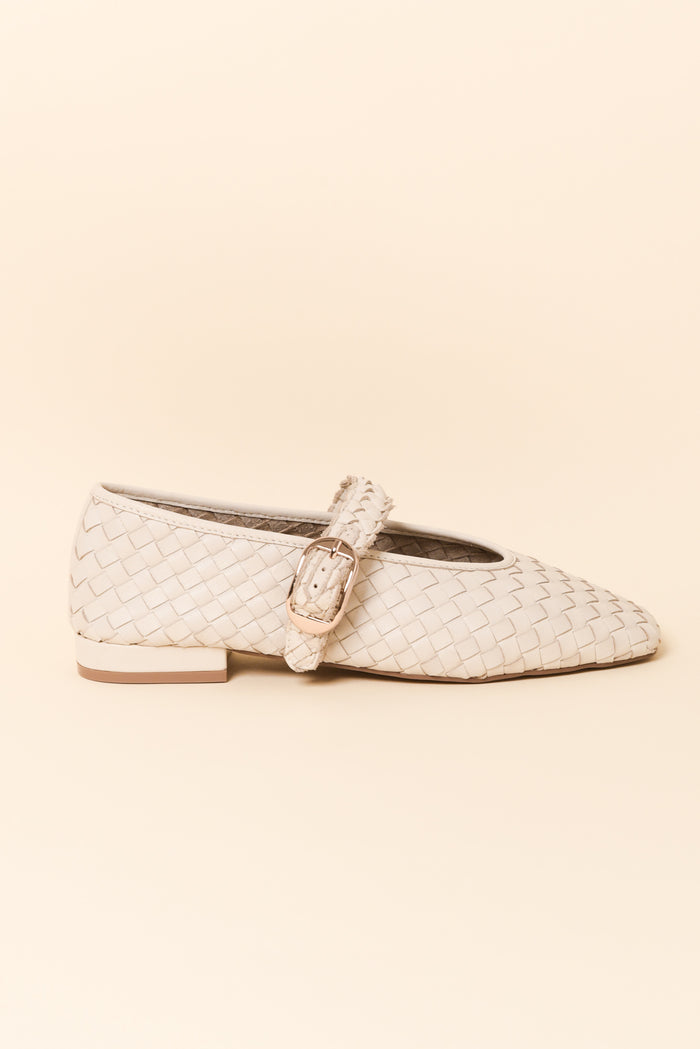 Bulla Cream Leather Woven Ballet Flat