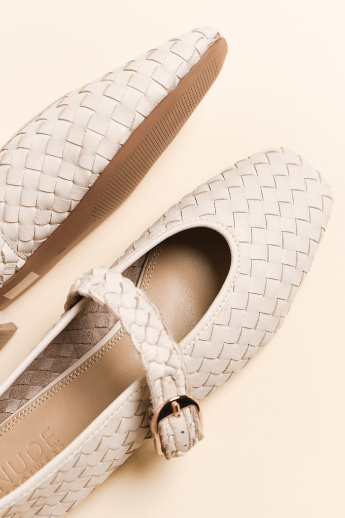 Bulla Cream Leather Woven Ballet Flat
