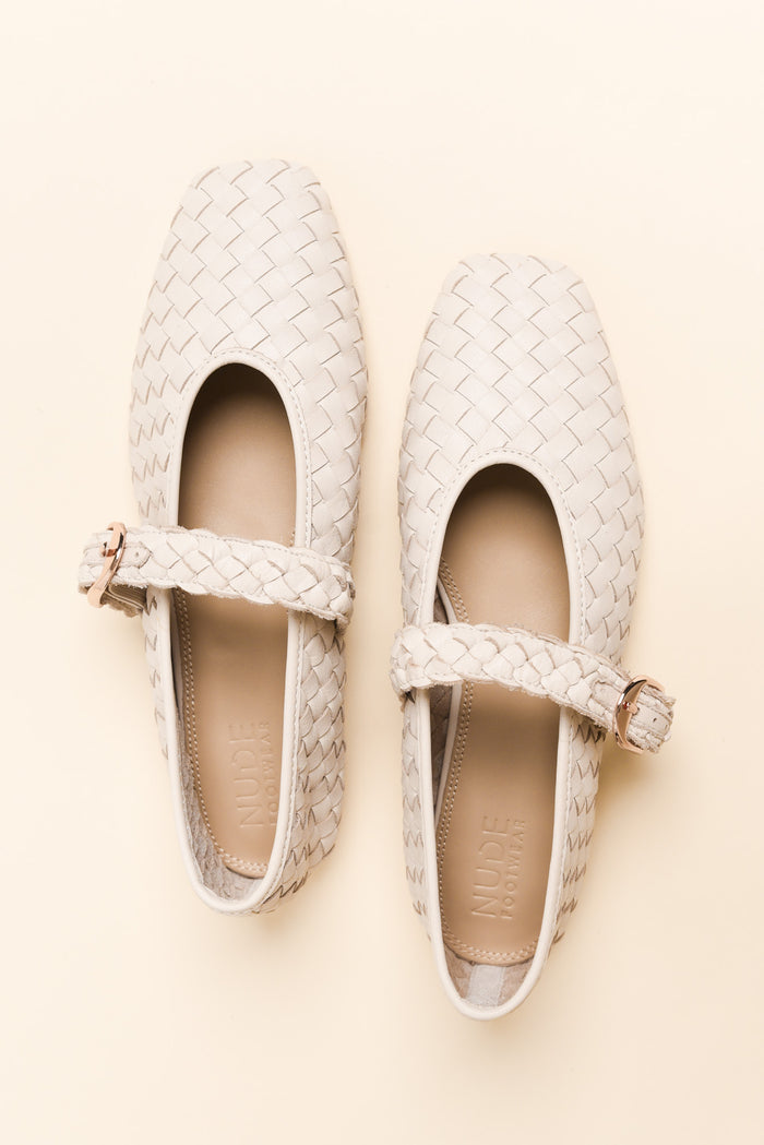 Bulla Cream Leather Woven Ballet Flat