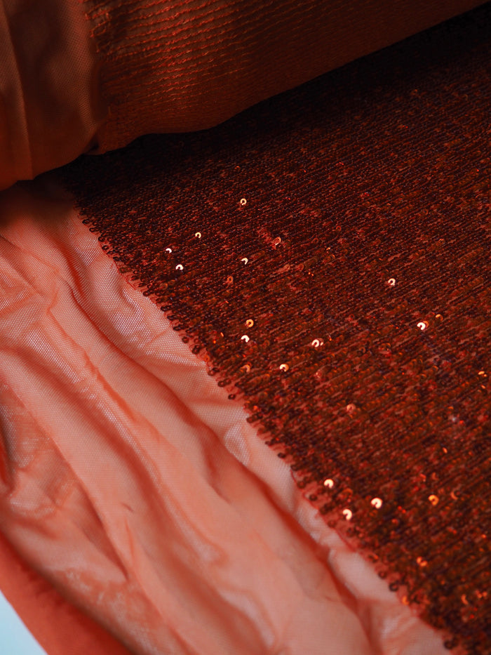 Burnt Orange Sequin Stretch Mesh