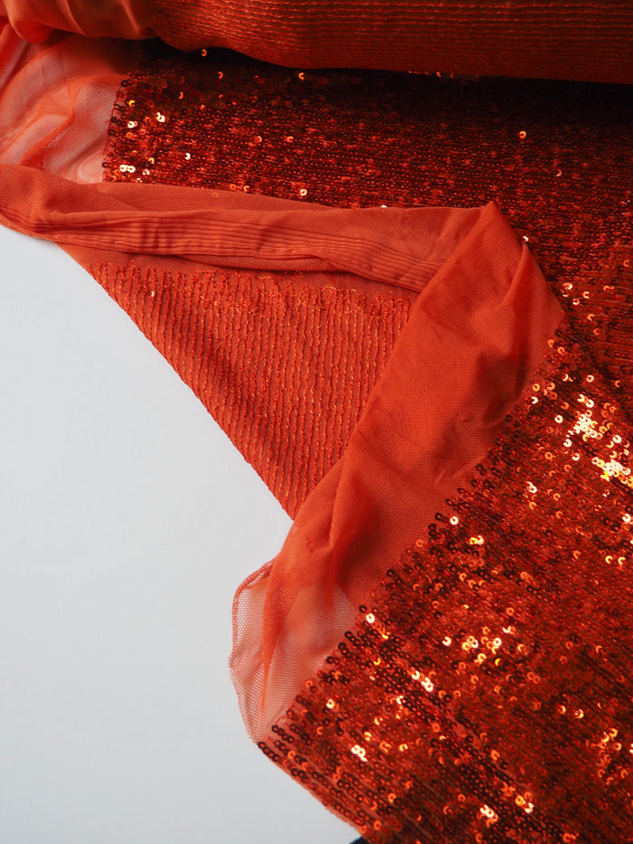 Burnt Orange Sequin Stretch Mesh