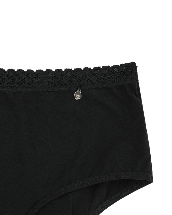 Buttermint BU501BK Black Lace Trimmed Cotton Hipsters 3 Pack myselflingerie.com
