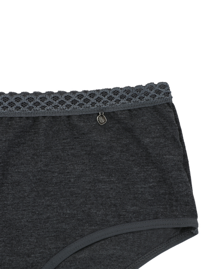 Buttermint BU401CG Charcoal Grey Lace Trimmed Cotton Briefs 3 Pack myselflingerie.com