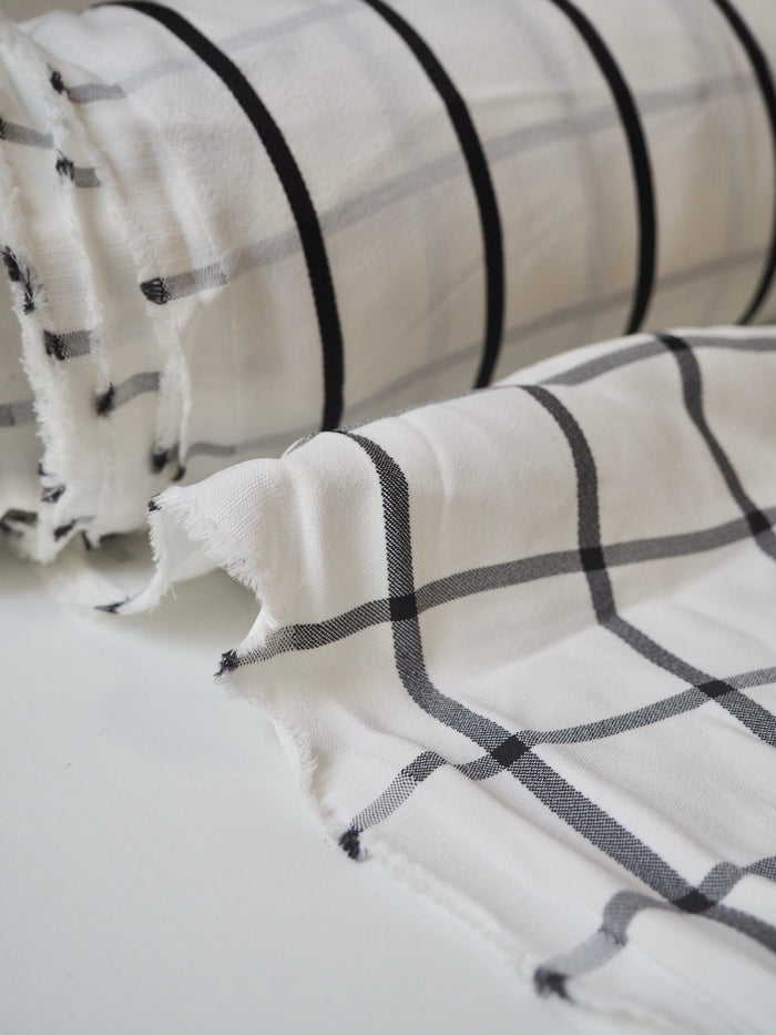 B+W Check + Stripe Crepe-Back Satin